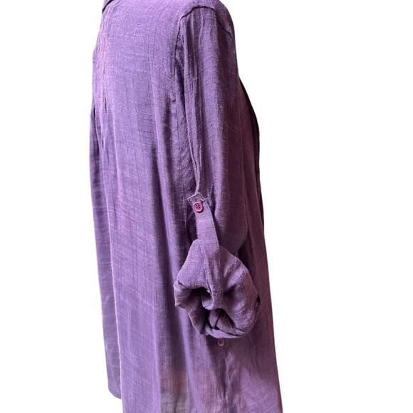 LOVE IS ALL Lagenlook Purple Button Front Pleated Tunic Blouse M - Picture 5 of 10